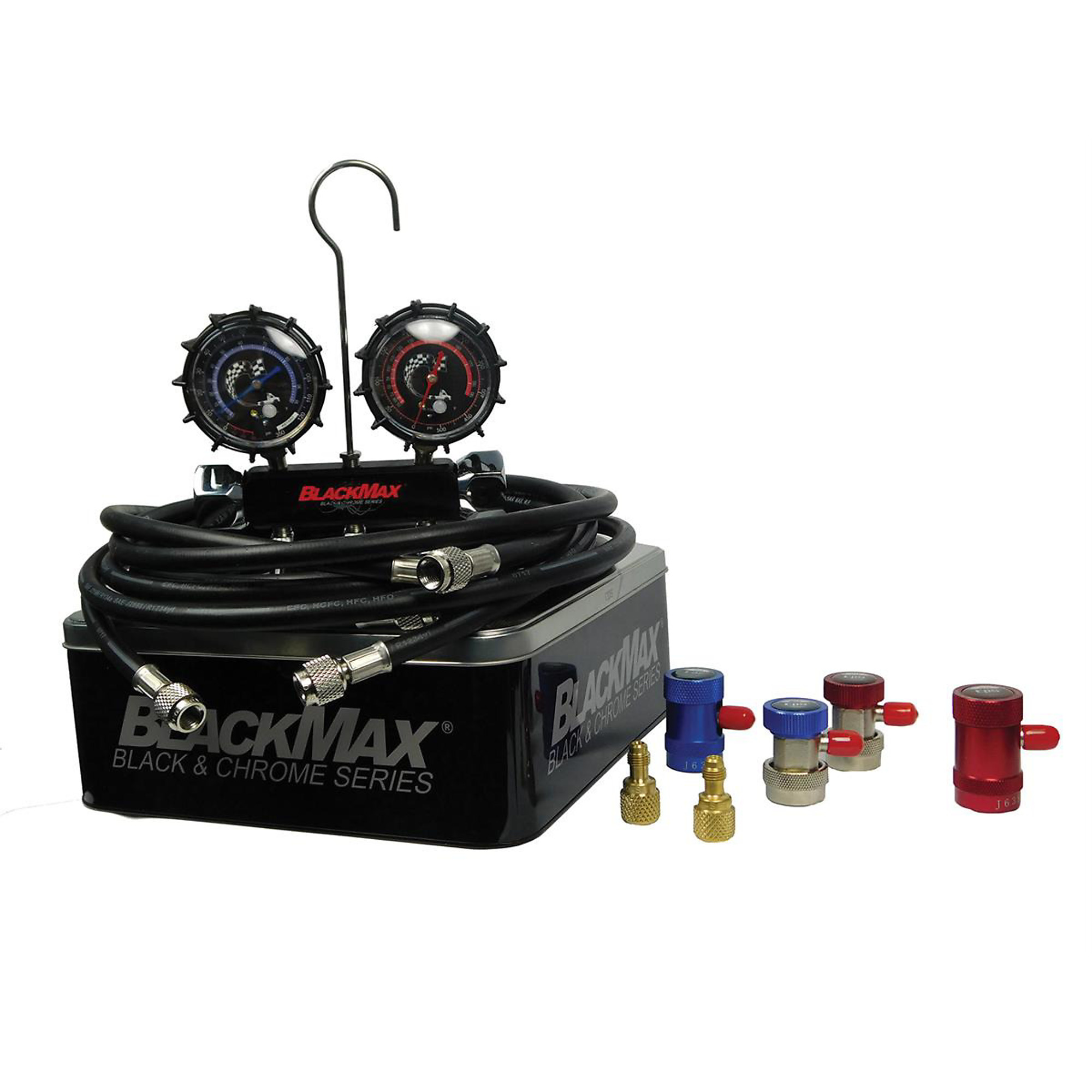 CPS Products Black Max Series Dual Manifold Gauge — R134a and R1234YF, 8ft. Hoses, Black Anodized Aluminum, Model# CPSMAID8QDL